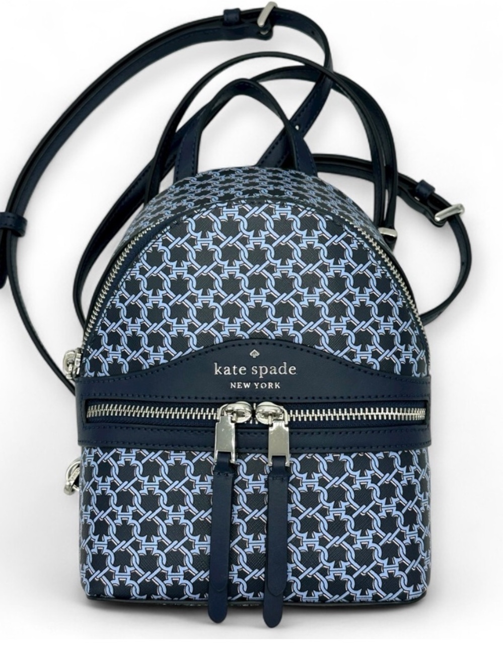 kate spade Navy & White Mini Jacquard Backpack Crossbody